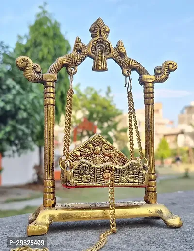 Lord  Krishna Idols on Swing Jhula Decorative Showpiece | Murlidhar/Krishan Kanhaiya Idol Statue | Krishna Metal Murti Religious Idol/Laddu Gopal /Jhula /Paalna /Home Decor/Decorative-thumb0