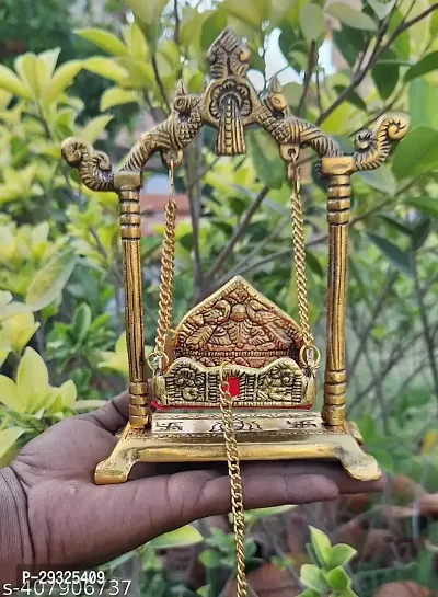 Lord  Krishna Idols on Swing Jhula Decorative Showpiece | Murlidhar/Krishan Kanhaiya Idol Statue | Krishna Metal Murti Religious Idol/Laddu Gopal /Jhula /Paalna /Home Decor/Decorative-thumb2