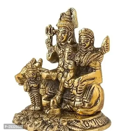 Metal Shiv Parivar / Shiv Parvati with Ganesh and Kartik Decorative Showpiece - 10 cm (Brass, Gold)-thumb0