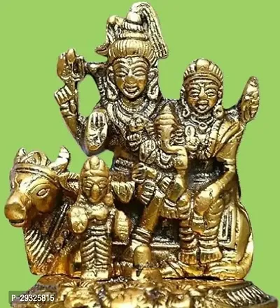 Metal Handmade Shiv parivar Murti with Shivling,shri Ganesh, shri Kartik, MATA Parvati  Shri Nandi Home Decor  And Showpiece 10 cm Height-thumb0