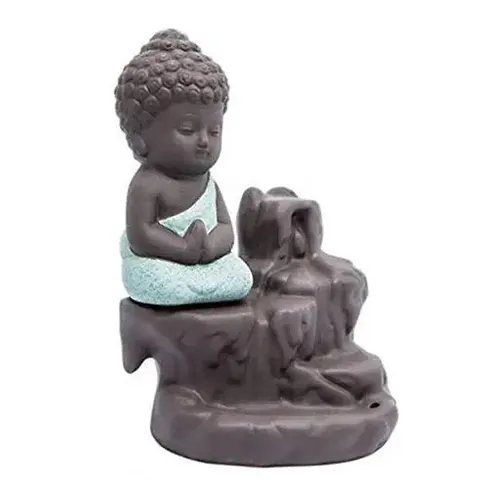 Buddha Smoke Backflow Fountain Cone Incense Holder Decorative Showpiece With 50 Smoke Backflow Scented Cone Incense Blue