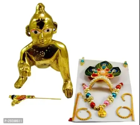 Laddu Gopal Statue Brass With Dress Combo