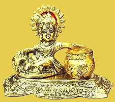 AS VENTURES Metal Krishna Laddu Gopal makhan chor Auspicious Indian Art Statues Idol for Car Dashboard Mandir Pooja Murti Temple Puja Home Decor Office Showpiece-thumb1