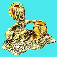 AS VENTURES Metal Krishna Laddu Gopal makhan chor Auspicious Indian Art Statues Idol for Car Dashboard Mandir Pooja Murti Temple Puja Home Decor Office Showpiece-thumb2