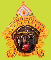 AS VENTURES Kali MATA Maa Face Mask Idol Statue Murti for Office Home Decor Wall Mount Metal Durga Evil Eye Vastu Protection Multi Color-thumb1