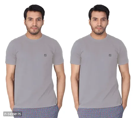 Reliable Grey Cotton Blend  Round Neck Tees For Men Pack Of 2