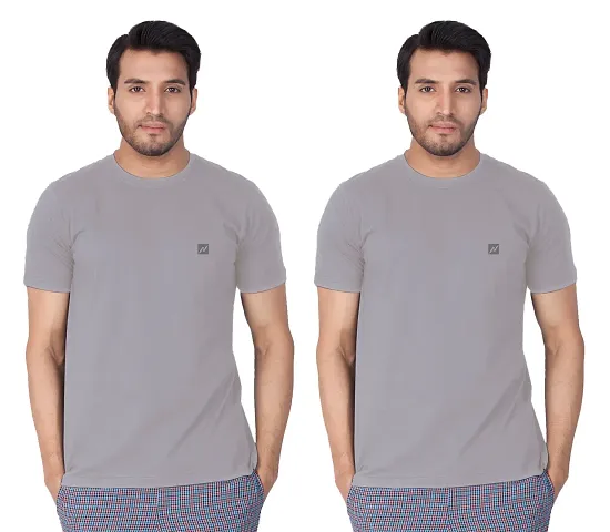 Trendy  Cotton blend Round Neck T-shirt Combo (Pack of 2) for Men