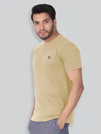 Reliable Khaki Cotton Blend Solid Round Neck Tees For Men-thumb2