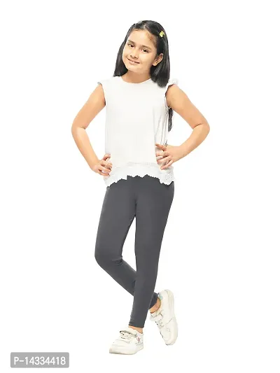 Alluring Grey Cotton Solid Leggings For Girls