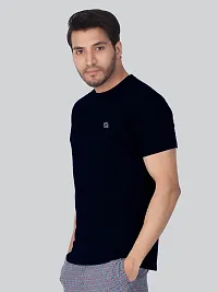 Reliable Navy Blue Cotton Blend Solid Round Neck Tees For Men- Pack Of 2-thumb2