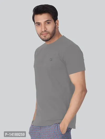 Reliable Grey Cotton Blend Solid Round Neck Tees For Men- Pack Of 2-thumb3