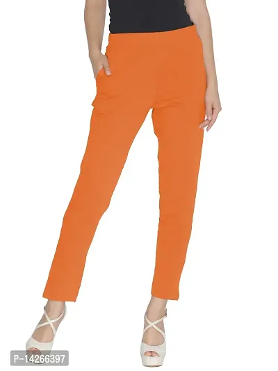 Elegant Orange Cotton Solid Trousers For Women-thumb0