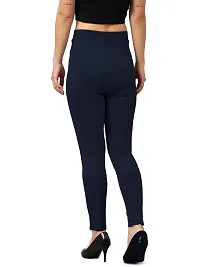 Elegant Navy Blue Cotton Blend Solid Trouser For Women-thumb3