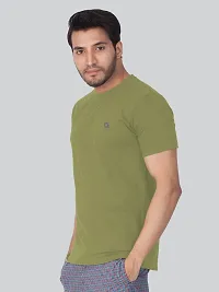 Reliable Green Cotton Blend Solid Round Neck Tees For Men-thumb2