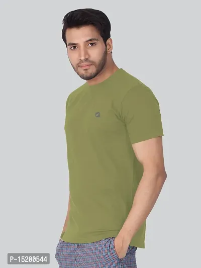 Reliable Green Cotton Blend Solid Round Neck Tees For Men-thumb3