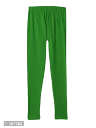 Alluring Green Cotton Solid Leggings For Girls-thumb2