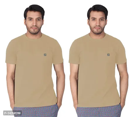 Reliable Brown Cotton Blend  Round Neck Tees For Men Pack Of 2