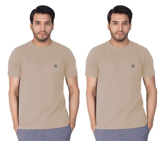 Reliable Blend Solid Round Neck Tees For Men- Pack Of 2