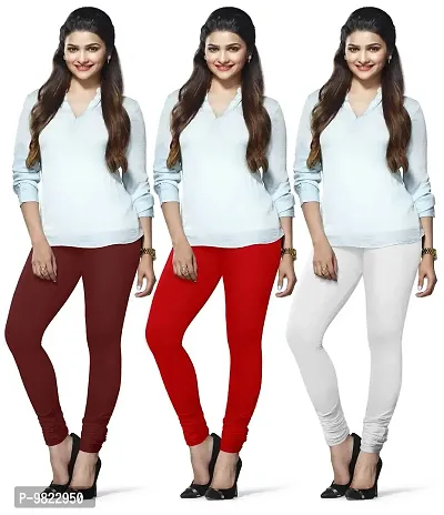 LUX LYRA Women's Cotton and Spandex Churidar Leggings (Maroon, Free Size) - Pack of 3