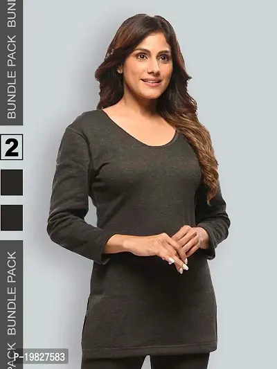 Stylish Black Cotton Solid Thermal Top For Women