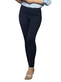 Elegant Navy Blue Cotton Blend Solid Trouser For Women-thumb1