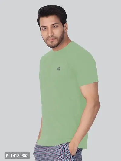 Reliable Green Cotton Blend Solid Round Neck Tees For Men- Pack Of 2-thumb3