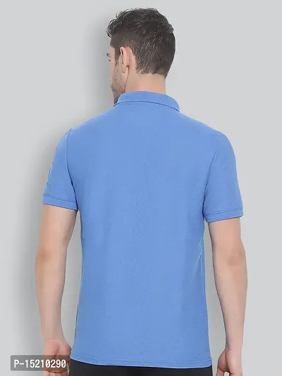 Men Solid Polo Neck Bright Blue T-shirt-thumb2