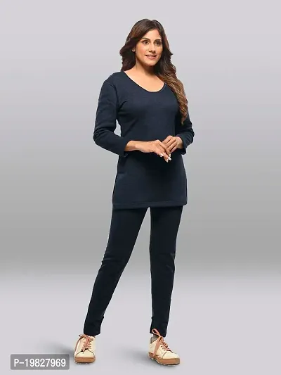 Stylish Blue Cotton Solid Thermal Set For Women