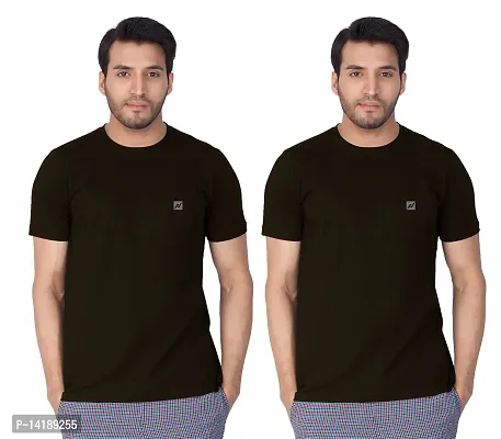 Reliable Black Cotton Blend Solid Round Neck Tees For Men- Pack Of 2-thumb0