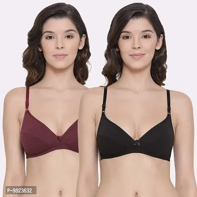 Lyra Women's Non-Padded Non-Wired Bra (501) Pack of 2 Wine  Black,38B