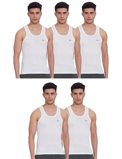 Stylish Fancy White Pure Cotton RN Innerwear Vests Combo For Men Pack Of 5