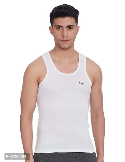White Cotton Basic Vest For Men-thumb2