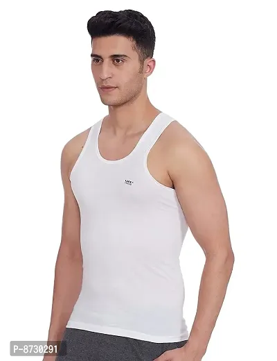 White Cotton Basic Vest For Men-thumb4