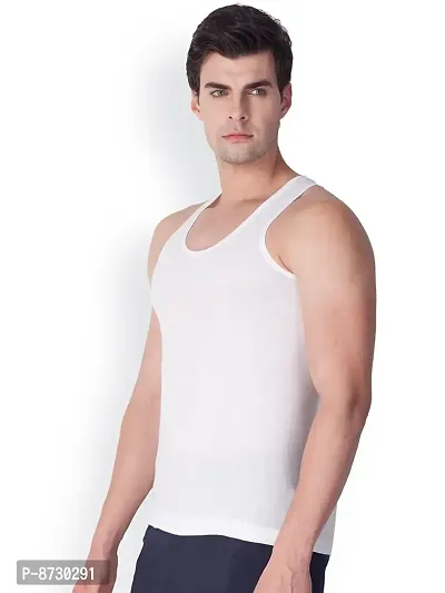 White Cotton Basic Vest For Men-thumb5