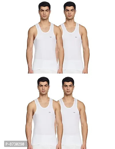Stylish Fancy White Pure Cotton RN Innerwear Vests Combo For Men Pack Of 4-thumb0