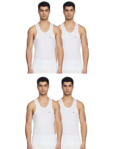 Stylish Fancy White Pure Cotton RN Innerwear Vests Combo For Men Pack Of 4