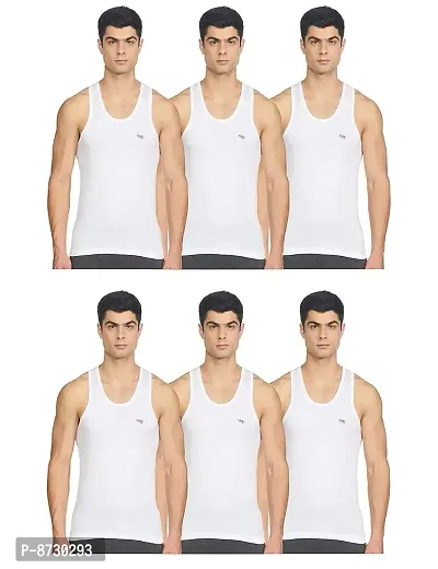 Stylish Fancy White Pure Cotton RN Innerwear Vests Combo For Men Pack Of 6-thumb0