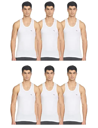 Stylish Fancy White Pure Cotton RN Innerwear Vests Combo For Men Pack Of 6
