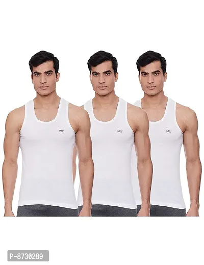 Stylish Fancy White Pure Cotton RN Innerwear Vests Combo For Men Pack Of 3-thumb0