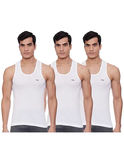 Stylish Fancy White Pure Cotton RN Innerwear Vests Combo For Men Pack Of 3