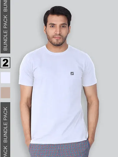 Reliable Blend Solid Round Neck Tees For Men