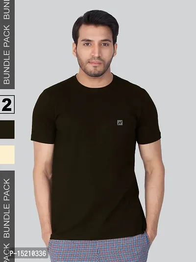 Men Solid Round  Neck Assorted T-Shirt Pack of 2