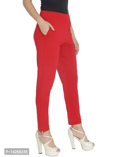 Elegant Red Cotton Solid Trousers For Women-thumb2