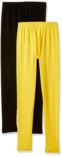 LYRA Girls' Slim Fit Leggings (Pack of 2) (LYRA_KL_2PC_Black & Lemon_9-10Y)