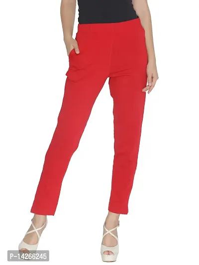 Elegant Red Cotton Solid Trousers For Women-thumb0