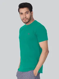 Reliable Green Cotton Blend Solid Round Neck Tees For Men- Pack Of 2-thumb2