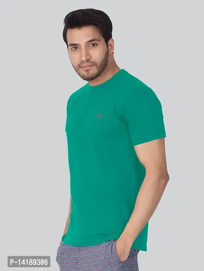 Reliable Green Cotton Blend Solid Round Neck Tees For Men- Pack Of 2-thumb3