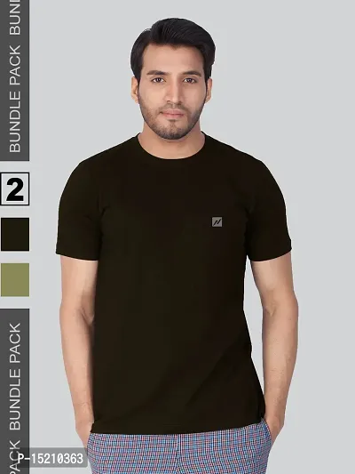 Men Solid Round  Neck Assorted T-Shirt Pack of 2