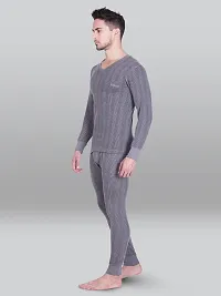 Stylish Grey Cotton Solid Long Sleeves Thermal Set For Men-thumb2