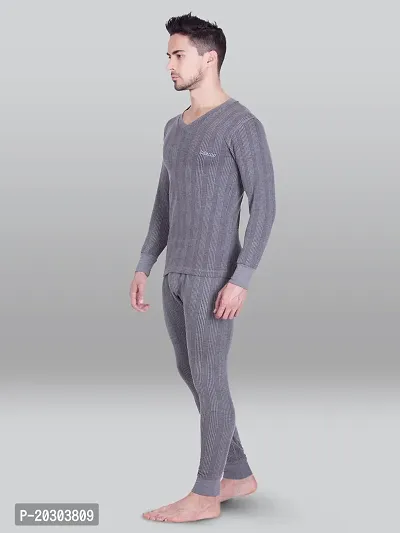 Stylish Grey Cotton Solid Long Sleeves Thermal Set For Men-thumb3